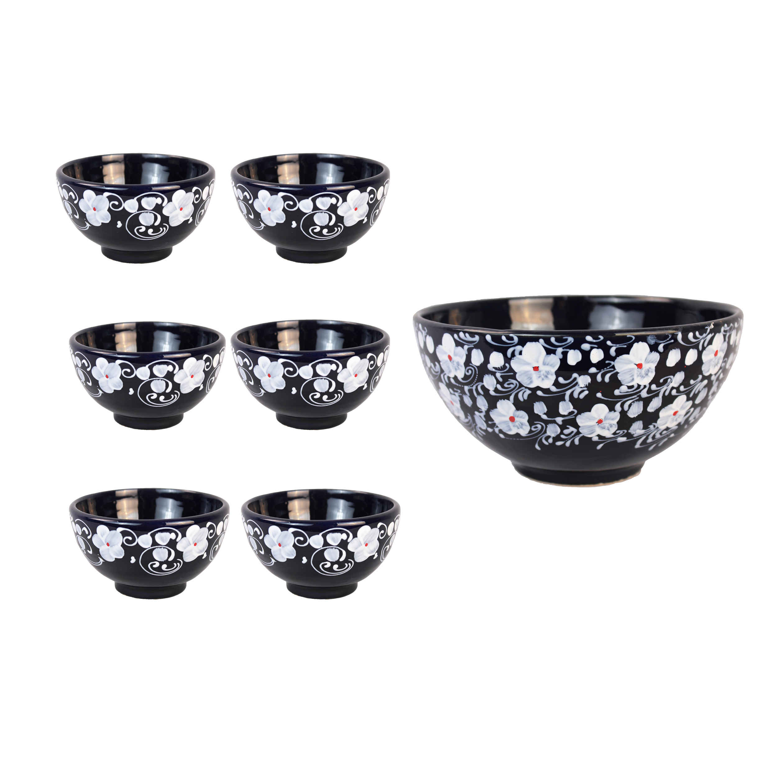Bol Artistique en Poterie - Pour Servir Yaourts, Soupes, Ash, Nouilles, Crèmes Glacées | Noir (Ensemble de 6)