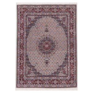 Tapis Persan en Soie et Laine, Original Noué à la Main à Birjand Riz Mahi