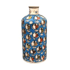 Vase en céramique persane décoratif à tige unique, idéal pour cadeau ou déco, motif poisson rouge.