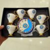 Tasse à expresso persane avec sous-tasse – Porcelaine avec design œil maléfique et style Demitasse – (ensemble de 6)