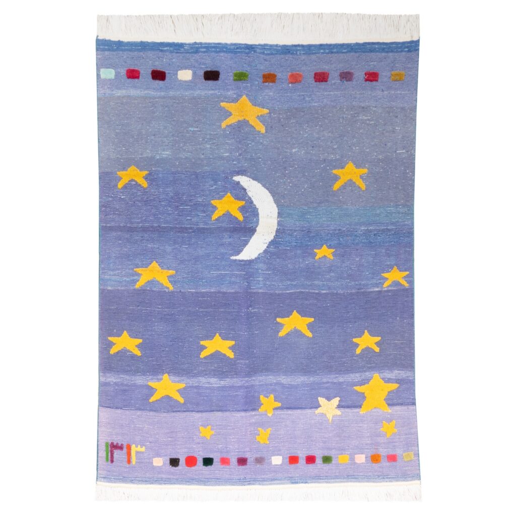 Tapis Gabbeh persan en laine tissé à la main authentique dans le Fars, ciel nocturne