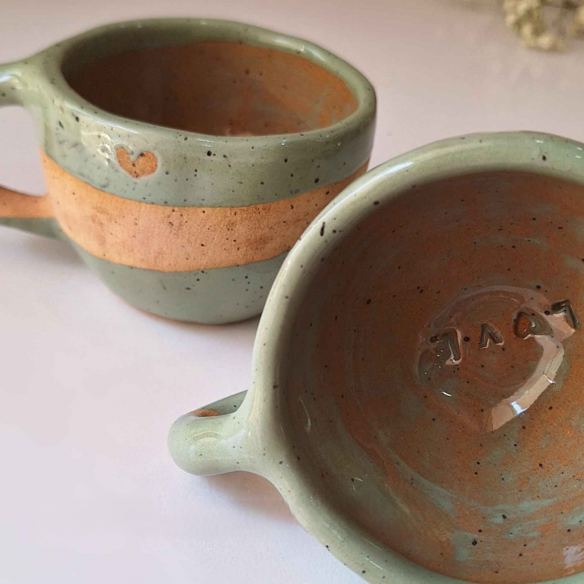 Tasse à Thé et Soucoupe en Poterie Artisanale Persane Adaptée au Thé et au Café en Vert