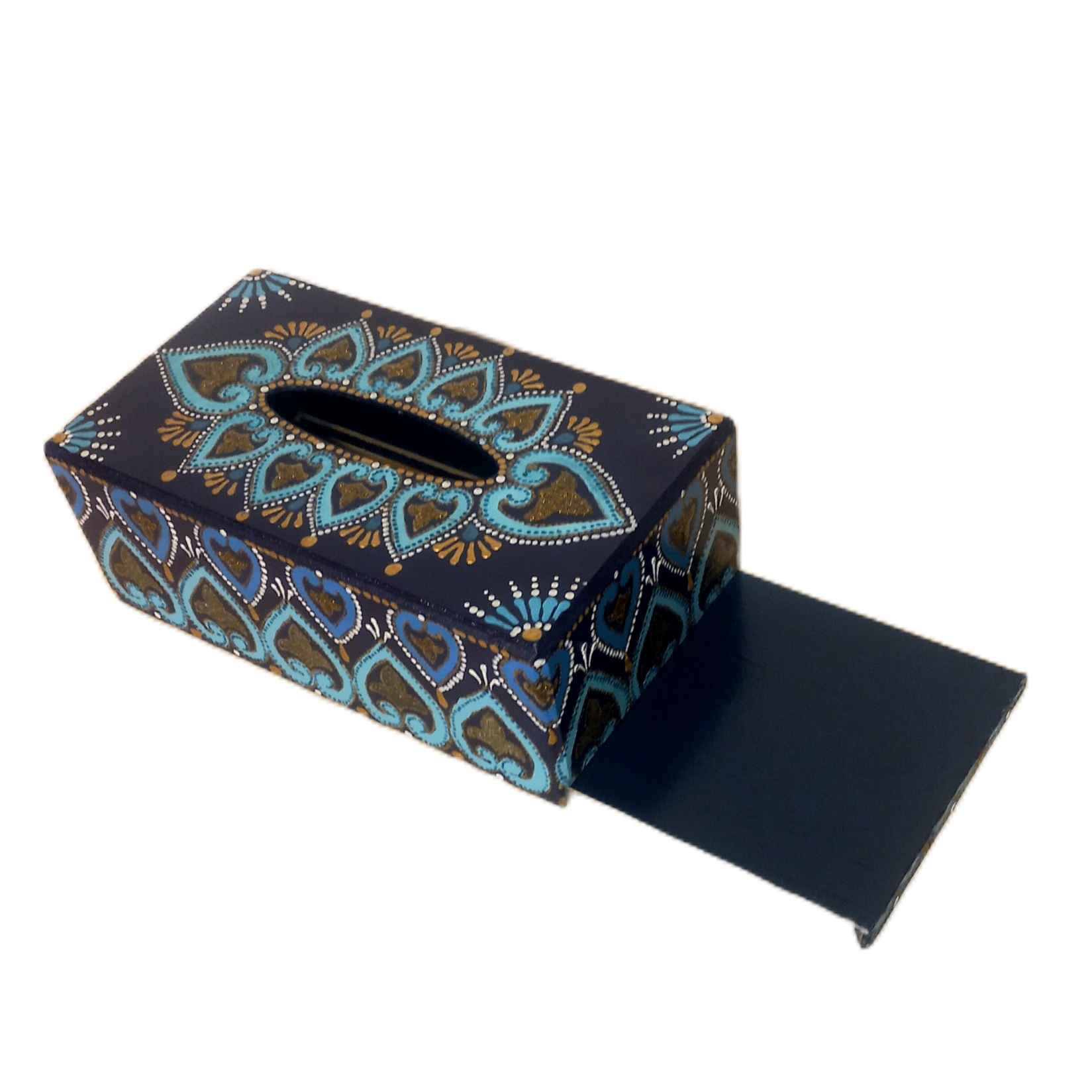 Boîte à mouchoirs en bois – Design floral et cœur en bleu