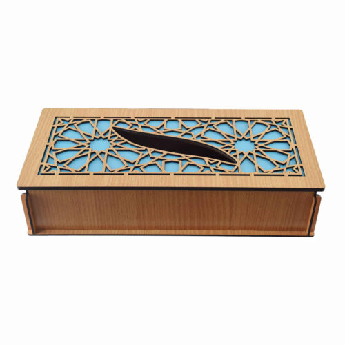 Couvercle de boîte à mouchoirs en bois avec design géométrique en brun