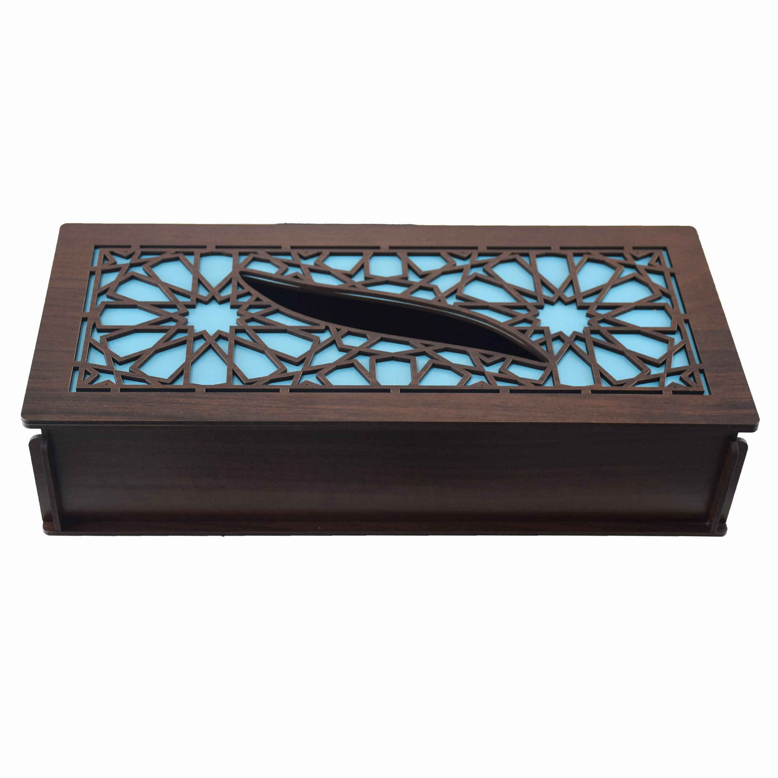 Couvercle de boîte à mouchoirs en bois avec design géométrique en brun