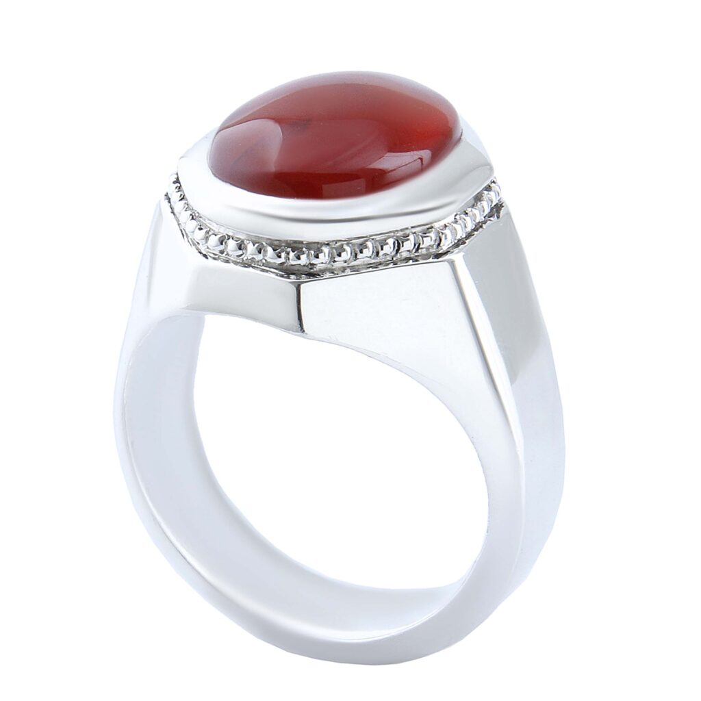Bague en argent fait main pour homme avec Agate rouge du Yémen