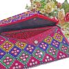 Pochette pour femmes en cuir persan faite main - Broderie Suzani en rose