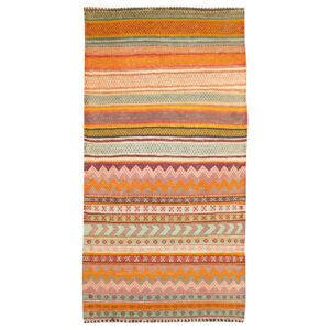 Tapis Jajim persan tissé à plat dans le Fars, rayé traditionnel orange