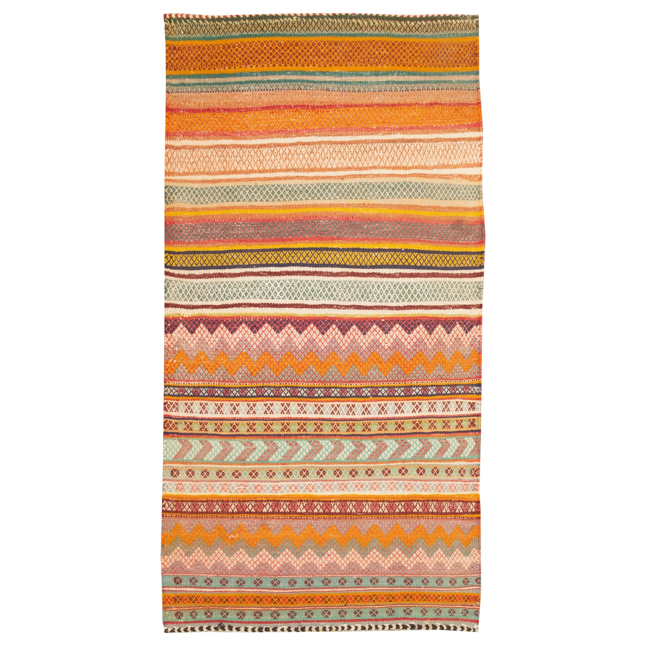 Tapis Jajim persan tissé à plat dans le Fars, rayé traditionnel orange