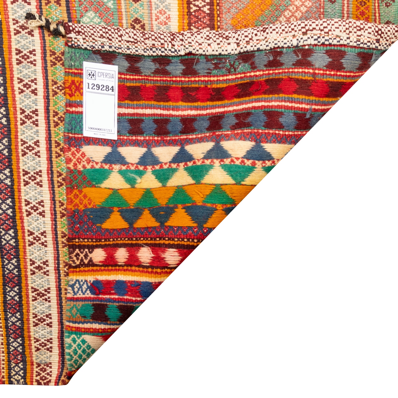 Tapis Jajim persan tissé à plat dans le Fars, rayé traditionnel orange