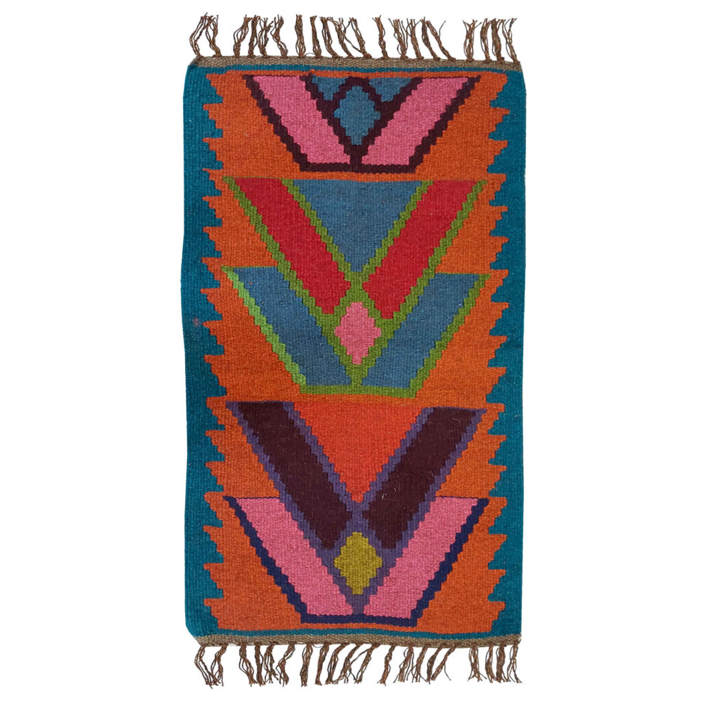 Tapis Kilim persan en laine tissé à la main dans le Zanjan, géométrique rouge brique