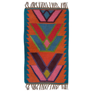 Tapis Kilim persan en laine tissé à la main dans le Zanjan, géométrique rouge brique