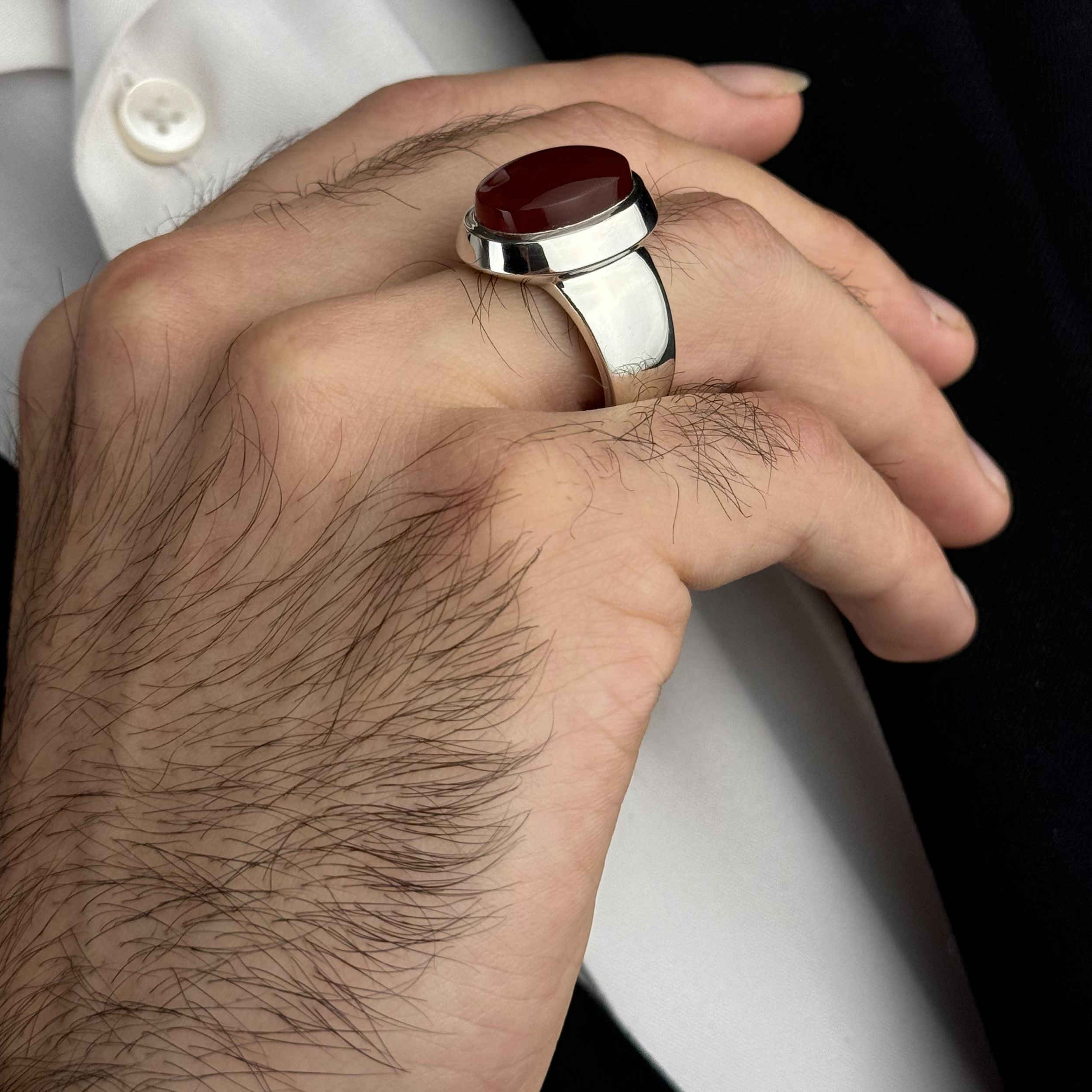 Bague en argent pour hommes avec agate yéménite persane – Modèle Collectionneur fabriqué à la main