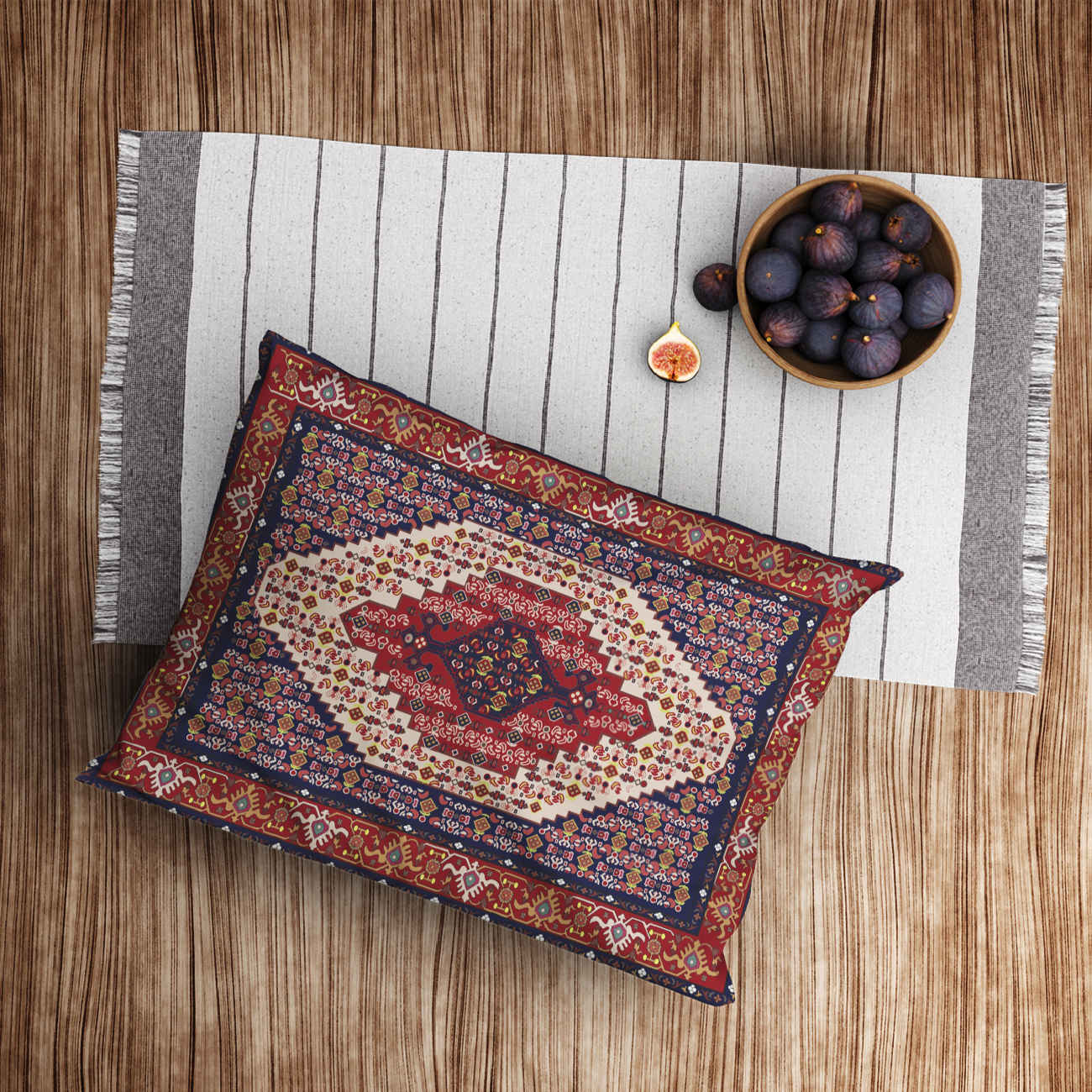 Taie d’oreiller persane avec design traditionnel de tapis et matériau en velours (paquet de 2)