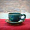 Tasse à Thé et Soucoupe en Poterie Persane avec Anse Adaptée au Thé