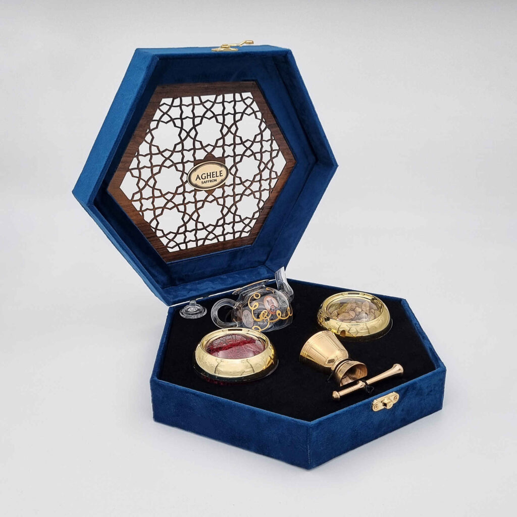Coffret cadeau de safran persan (3g) - Parfait pour chaque occasion avec cardamome, théière & mortier