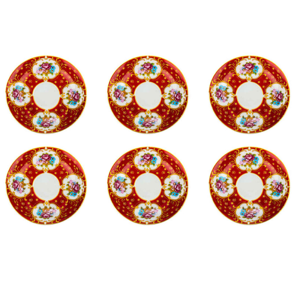 Assiette à thé persane - Porcelaine avec modèle Quatre Fleurs (Lot de 6)
