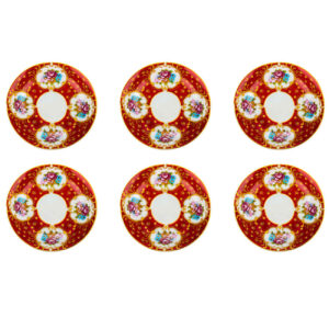 Assiette à thé persane – Porcelaine avec modèle Quatre Fleurs (Lot de 6)