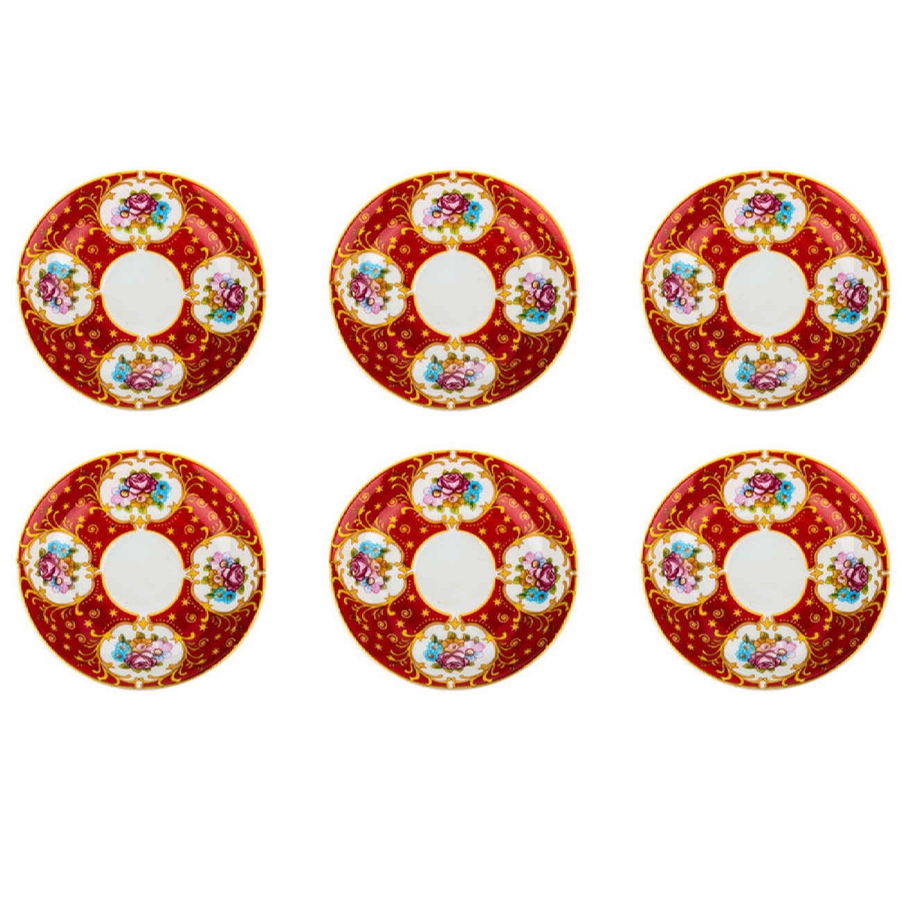 Assiette à thé persane - Porcelaine avec modèle Quatre Fleurs (Lot de 6)