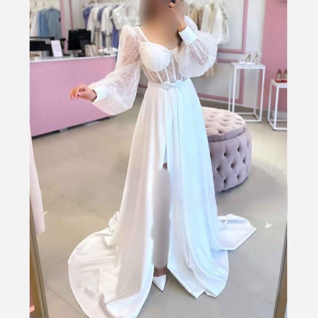 Robe de Mariée Perse – Style Arabe avec Manches en Dentelle, Chic et Luxueuse