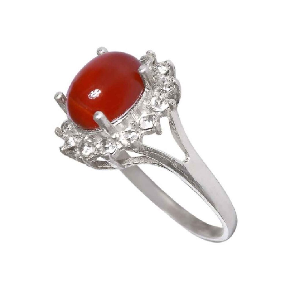 Bague en argent pour femme Agate avec pierre rouge et design de fleur