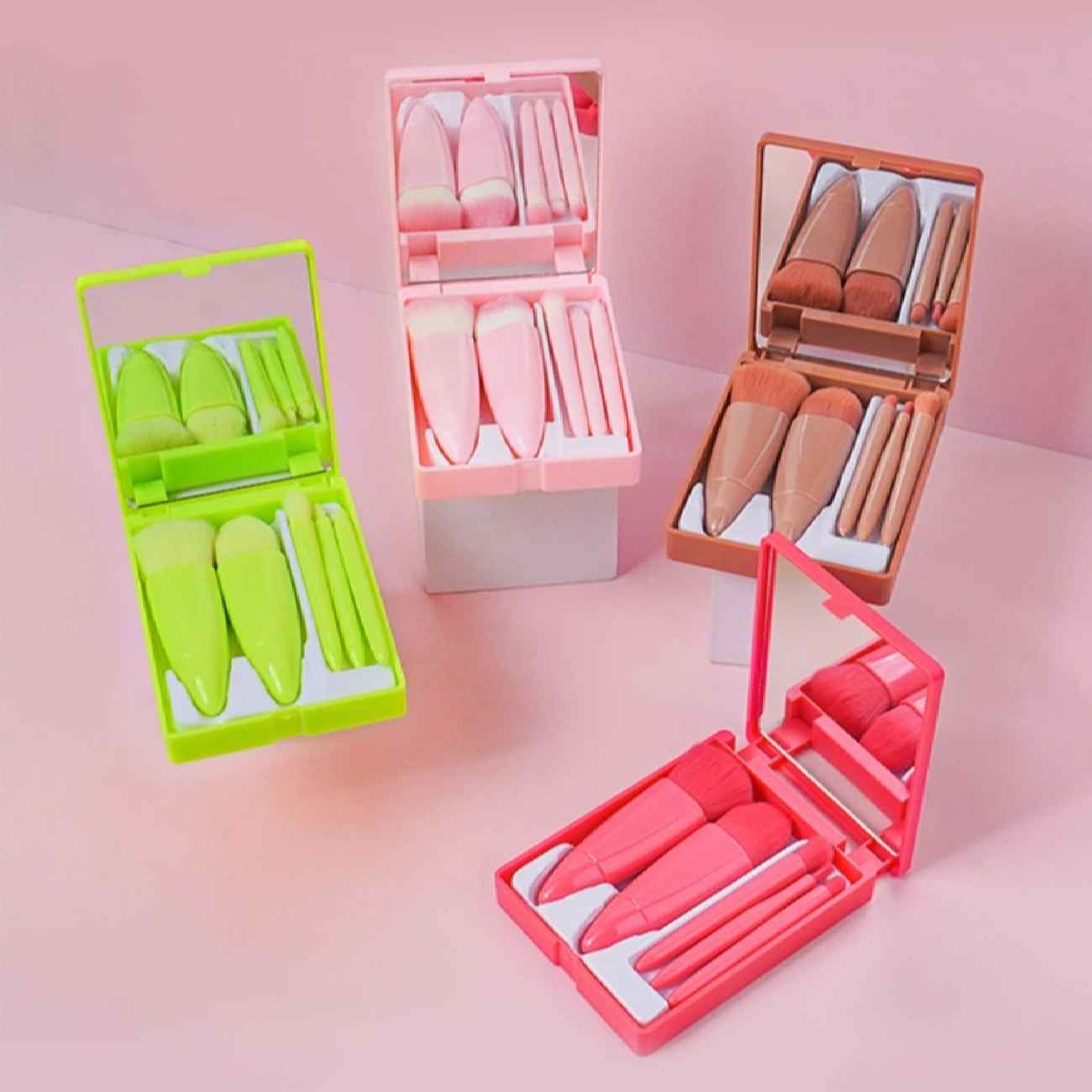 Ensemble de pinceaux cosmétiques portables avec miroir – Idéal pour le quotidien et les voyages