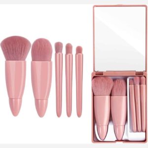 Ensemble de pinceaux cosmétiques portables avec miroir – Idéal pour le quotidien et les voyages