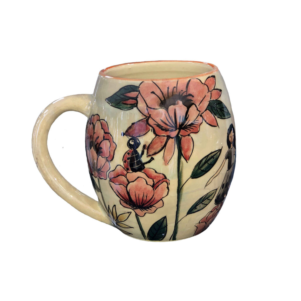 Mug en Poterie - Artisanat Idéal pour le Thé & Café avec Design de Fleurs