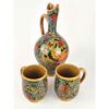 Ensemble Pichet et Verres en Poterie avec Motif Oiseau et Fleur en Turquoise Ensemble de 3