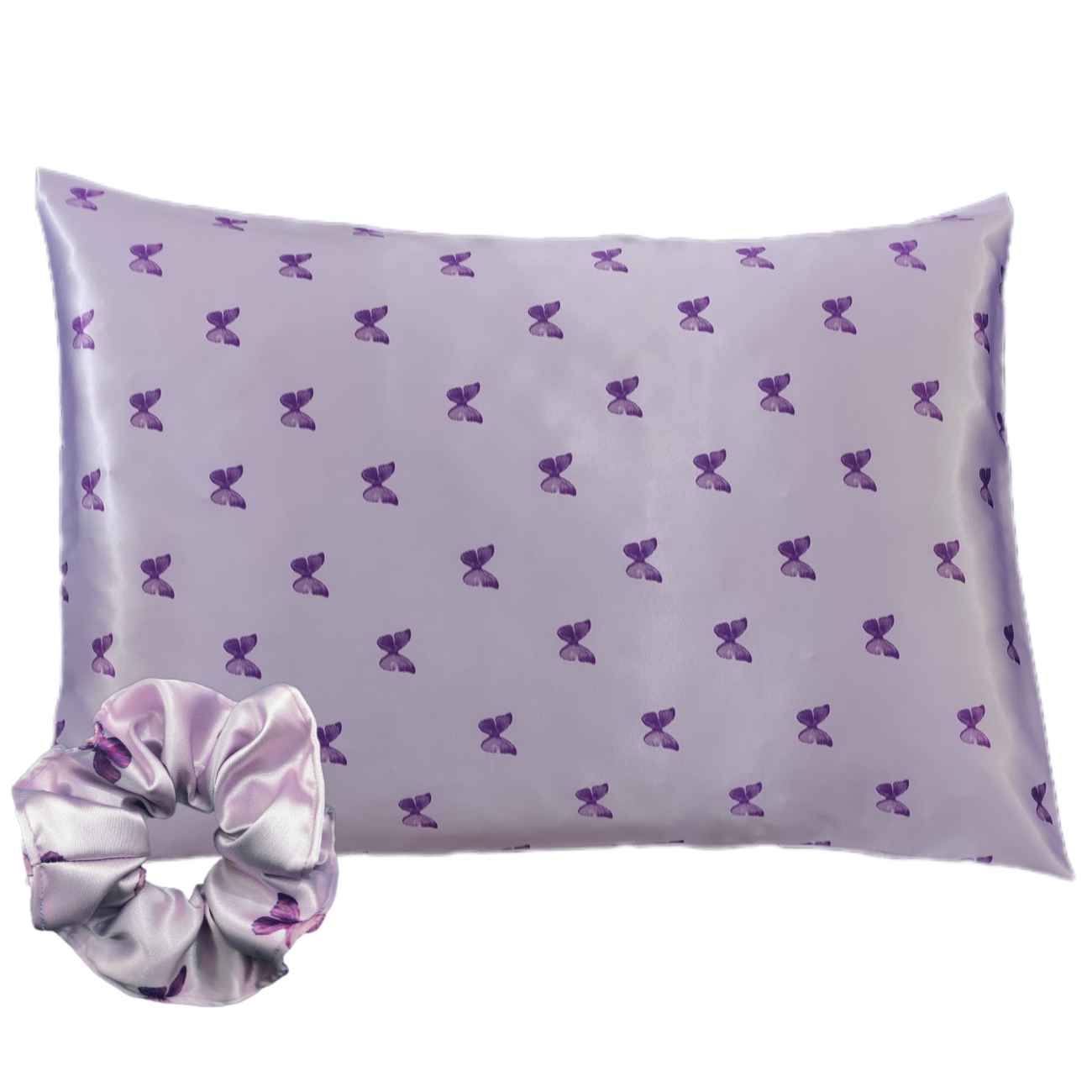 Taie d'oreiller en satin de soie avec motif de papillon et élastique à cheveux (paquet de 2)