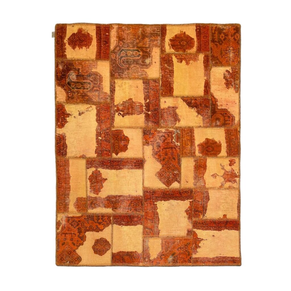 Tapis Persan Vintage Patchwork Noué à la Main Géométrique Rouge Brique