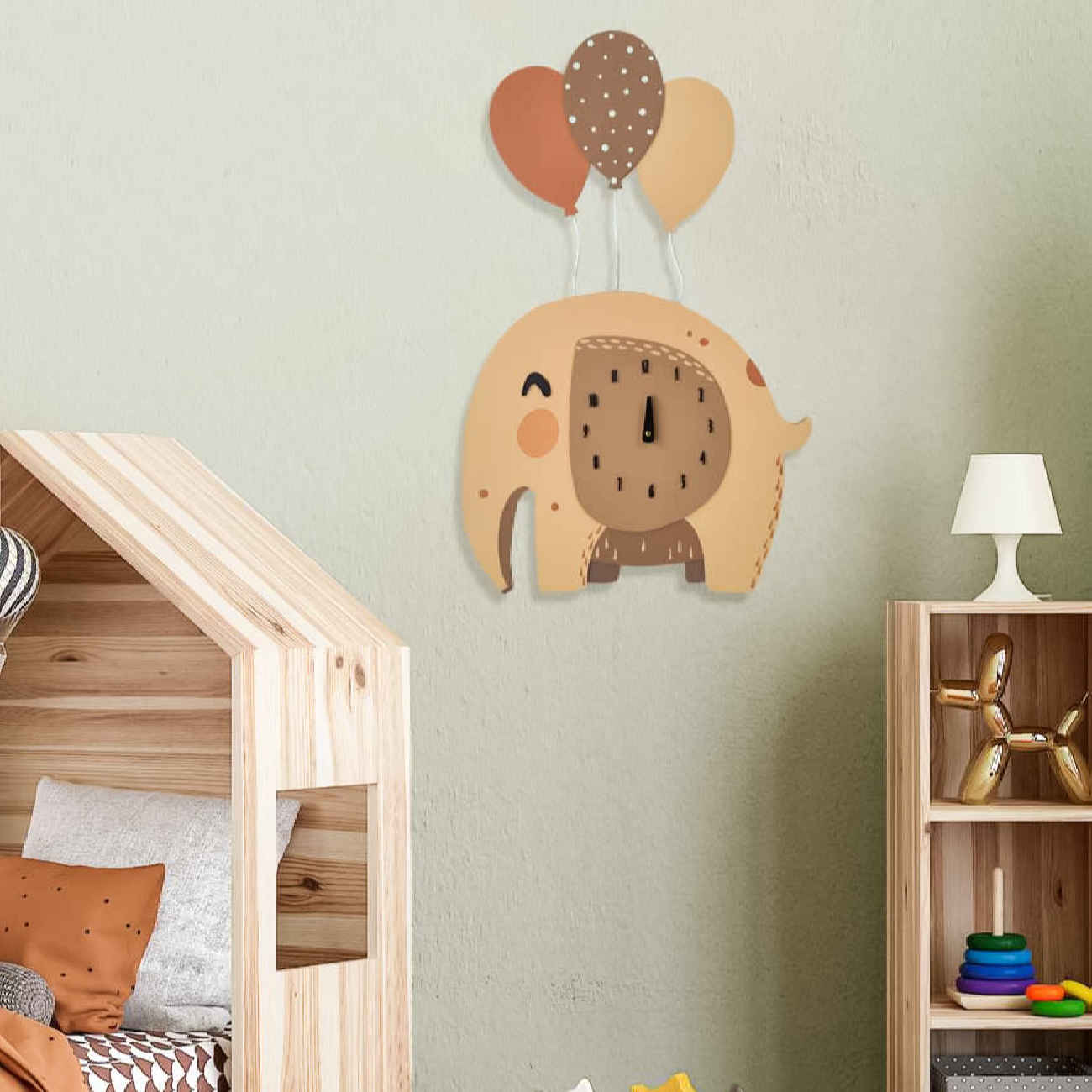 Horloge Murale en Bois Idéale pour Chambre d’Enfant avec Design d’Éléphant