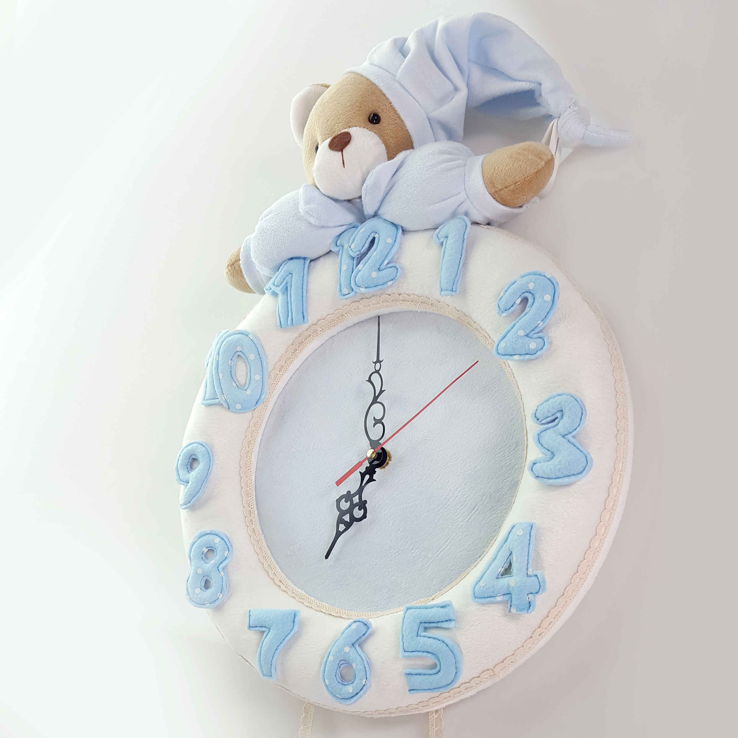 Horloge Murale en Bois Parfaite pour Chambre d’Enfant avec Design de Bear en Bleu
