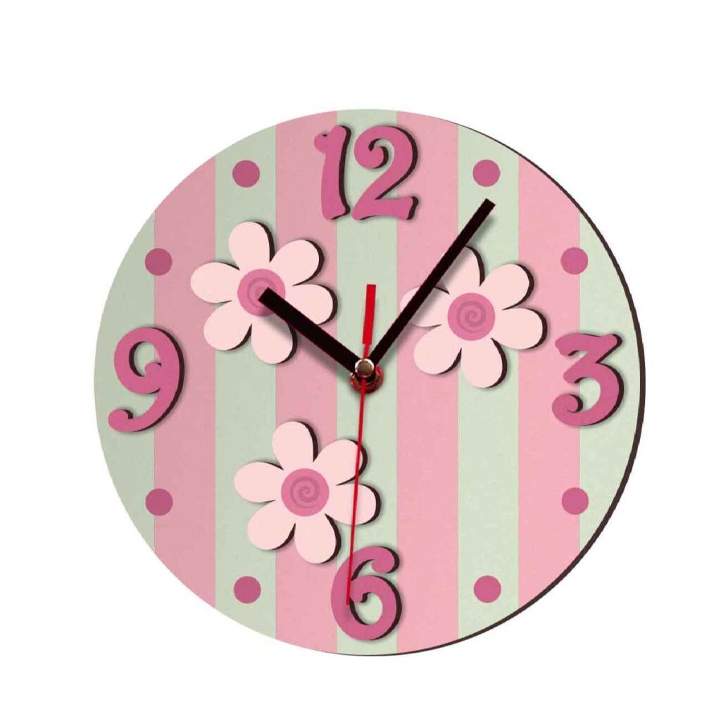 Horloge Murale en Bois Parfaite pour Chambre d'Enfant avec Design Floral