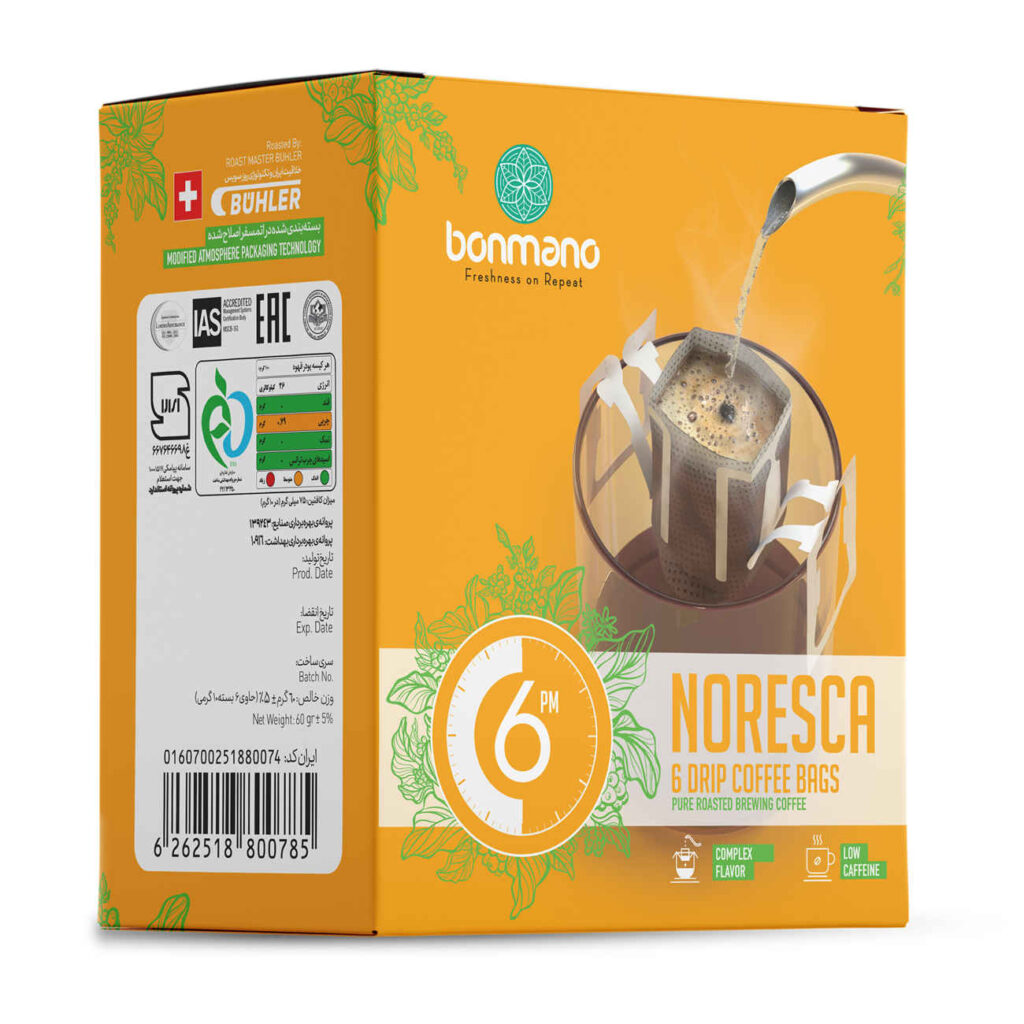 Café Drip 100% Arabica pour infusion à la maison | Caféine faible Noresca Bonmano (Pack de 6)
