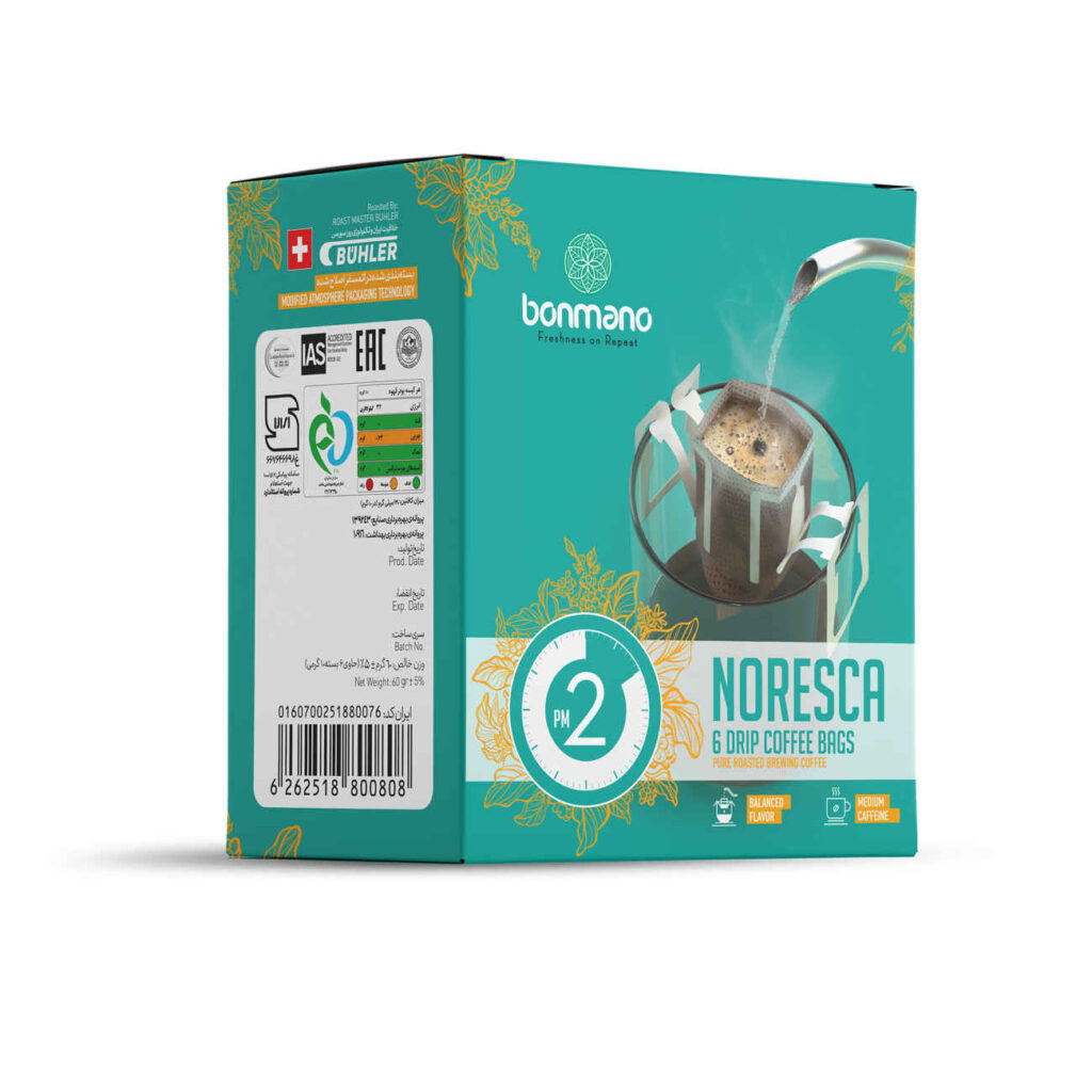 Café Drip 100% Arabica pour infusion à la maison | Caféine moyenne Noresca Bonmano (Pack de 6)