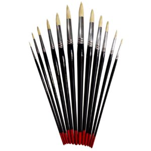 Set de 12 pinceaux ronds doux artificiels de haute qualité avec long manche en bois