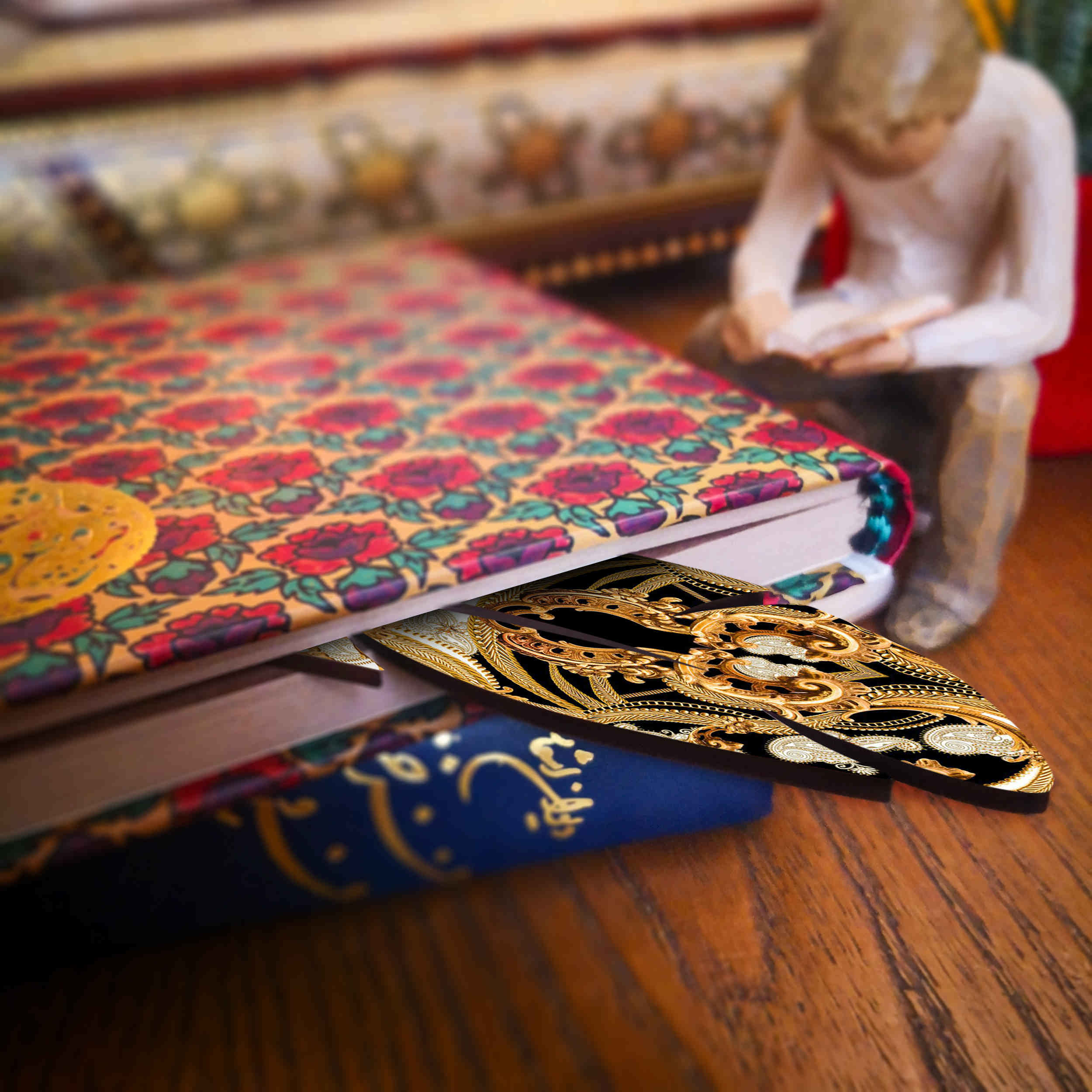 Marque-pages en bois artistique inspirés du style persan – Motif floral – Lot de 2