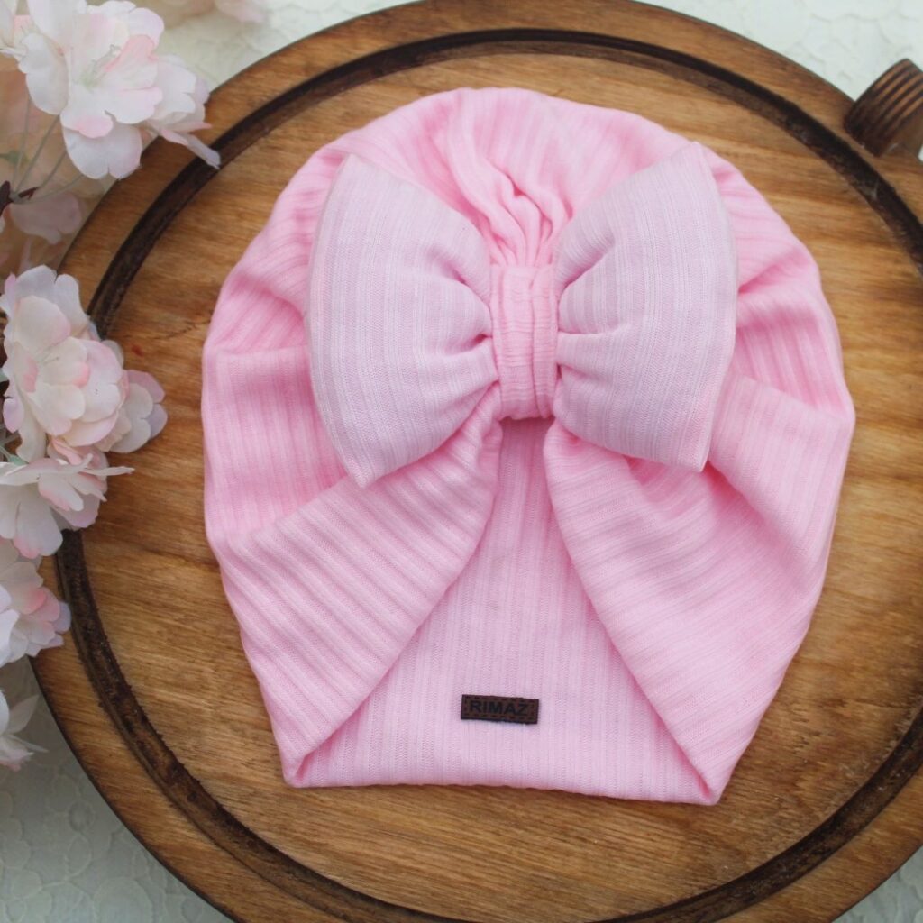 Turban pour bébé - Mignon et élégant, style nœud papillon rose, chaud et confortable