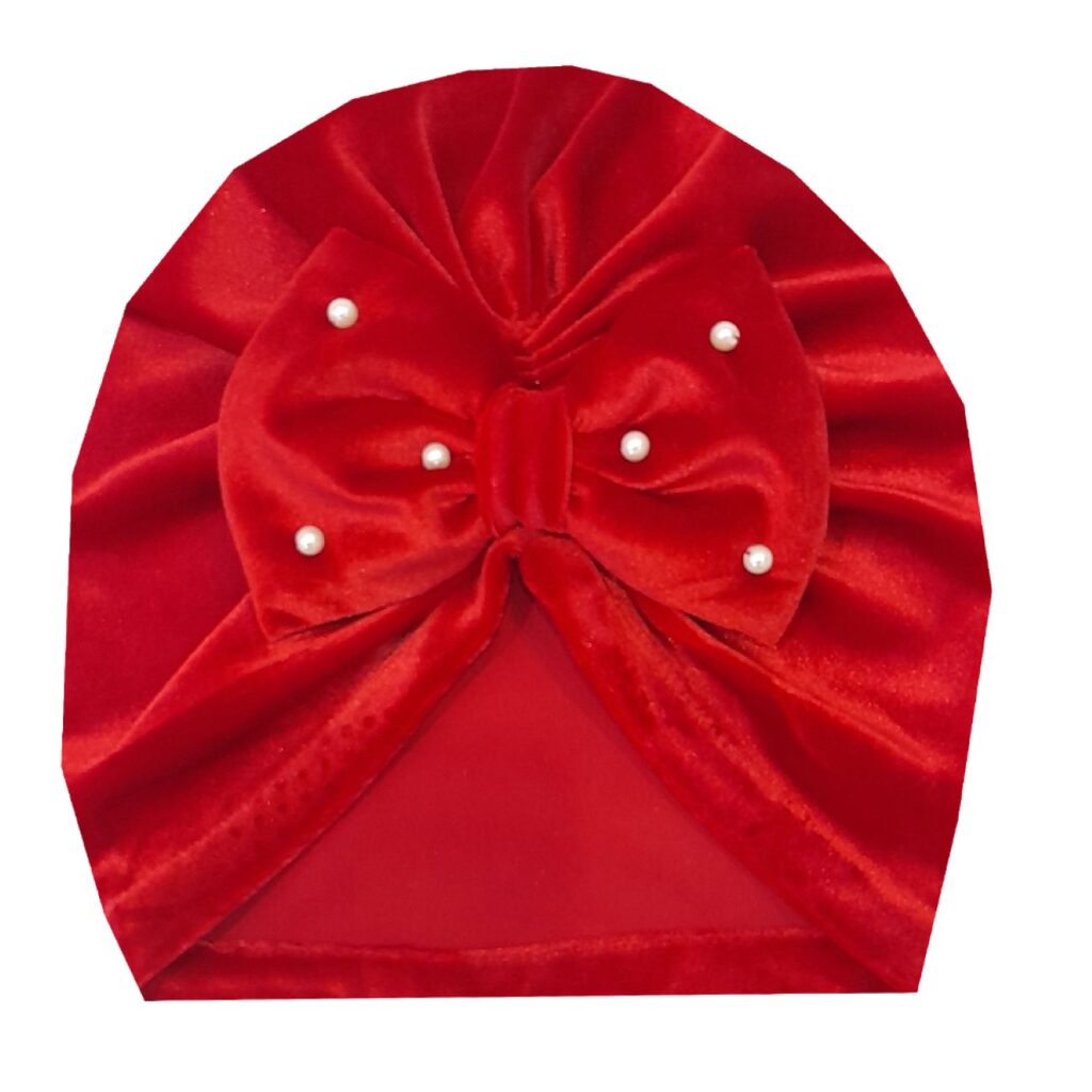 Turban pour bébé - Mignon et élégant, modèle nœud papillon perle rouge, chaud et confortable