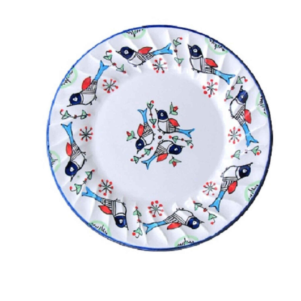 Assiette en céramique – Compatible lave-vaisselle avec motif d'oiseau (Lot de 6)