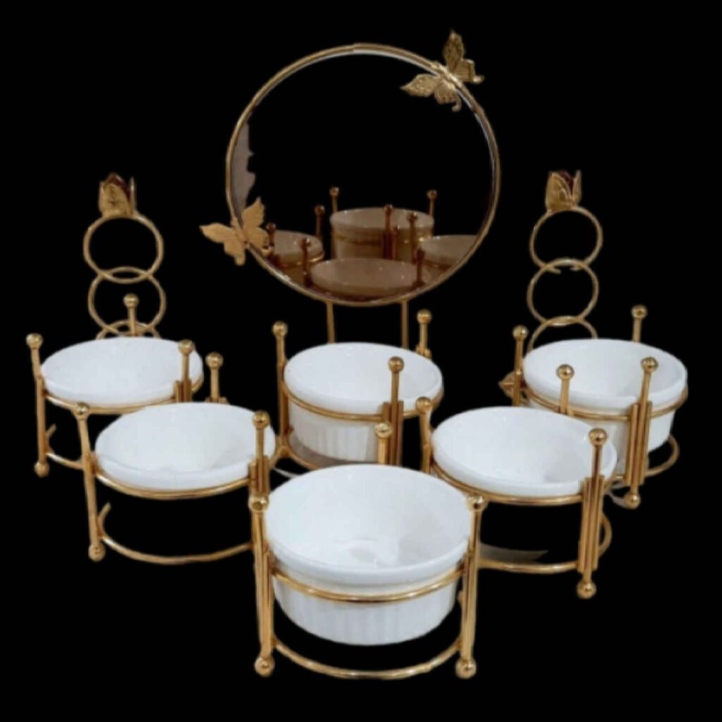 Ensemble Haft-Seen en céramique – Pour le Nouvel An persan – Motif papillon – 9 pièces