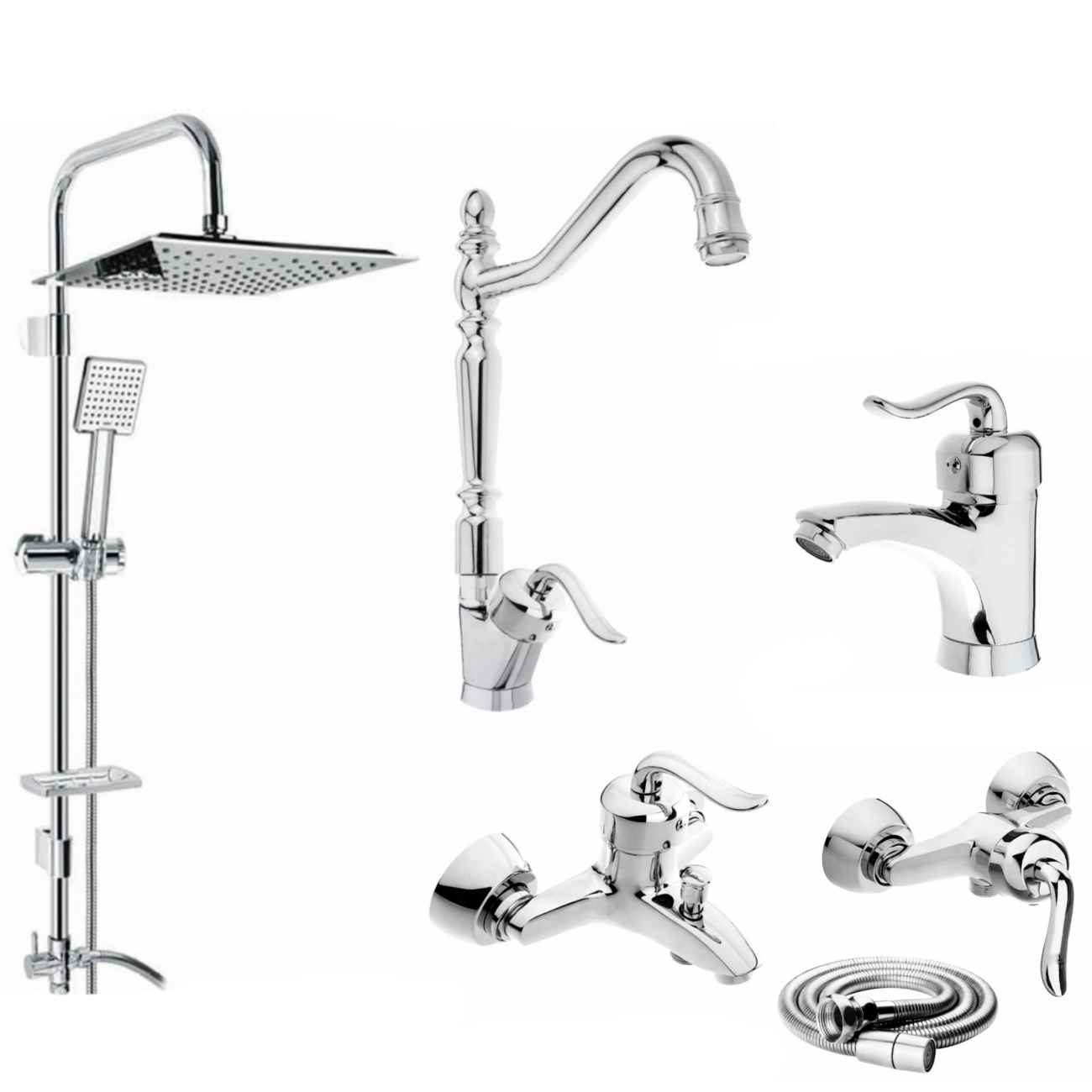 Ensemble douche et robinets chrome élégant | Modèle Rose