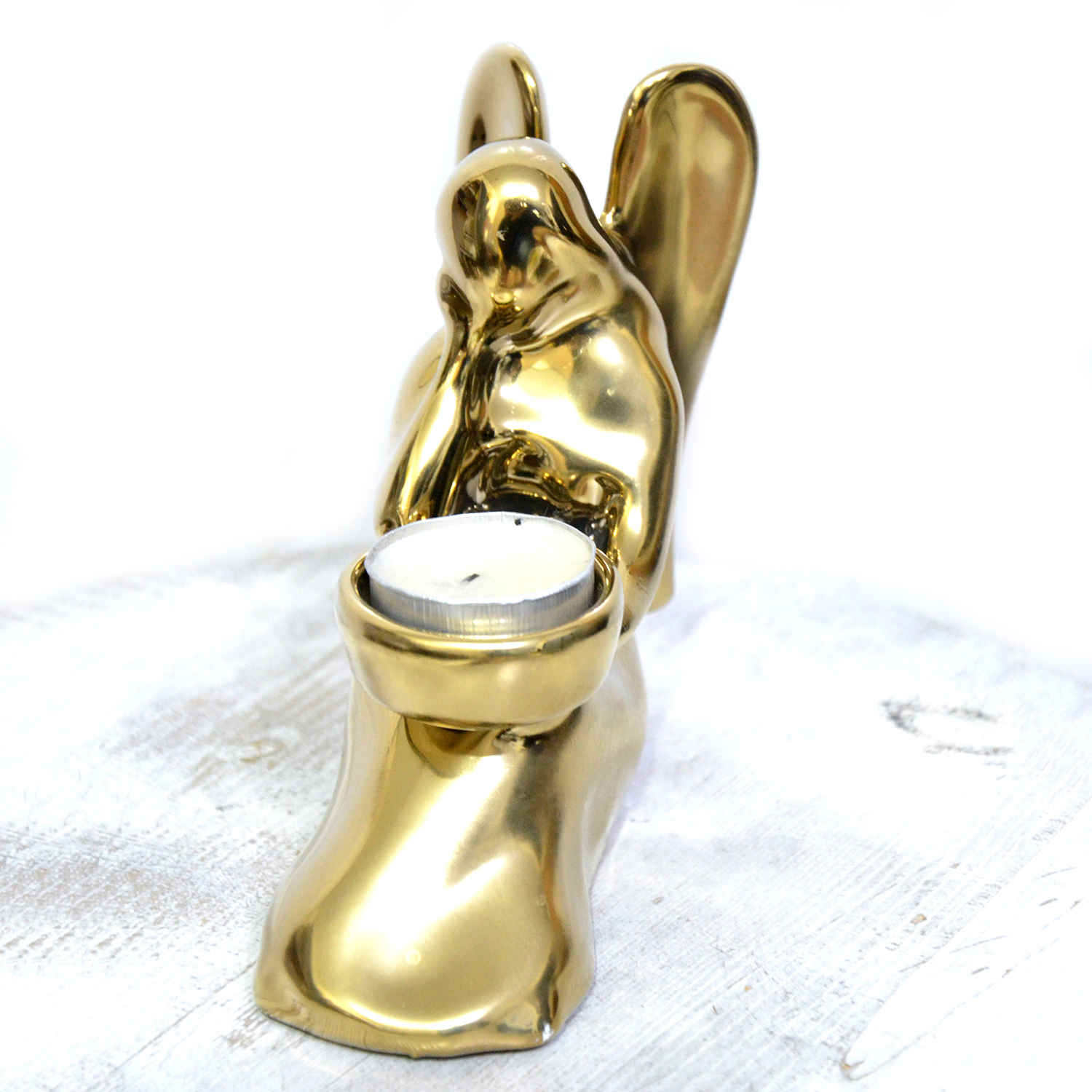 Porte-bougie décoratif en céramique chic avec design d’ange en or