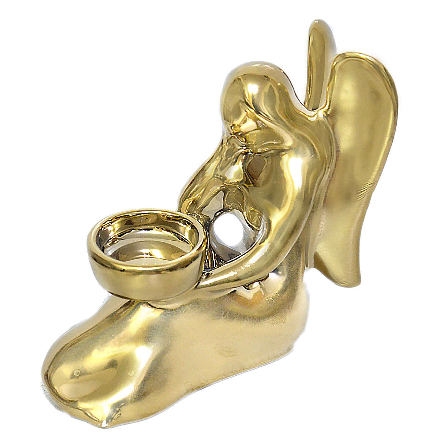 Porte-bougie décoratif en céramique chic avec design d'ange en or