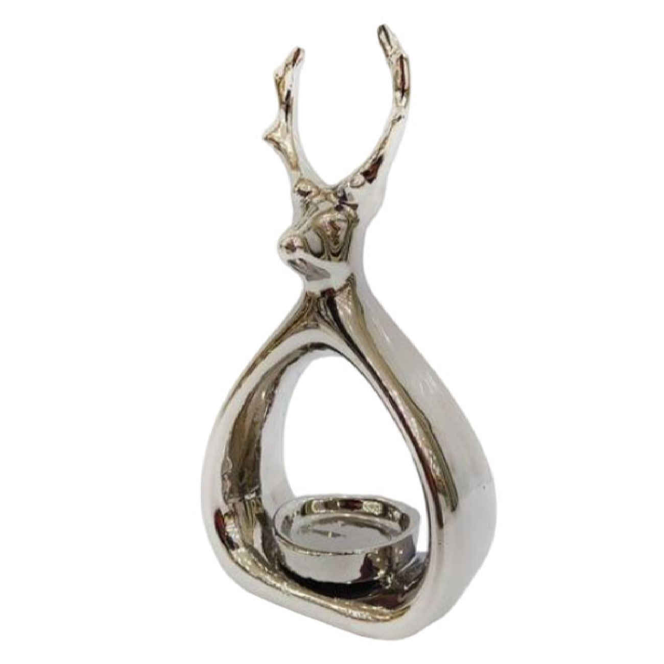 Porte-bougie décoratif en céramique avec design de cerf en or