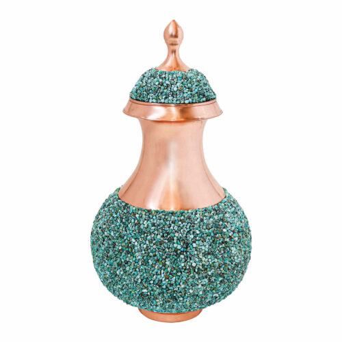 Bouteille décorative en cuivre – Artisanat persan avec design distinctif en incrustation de turquoise