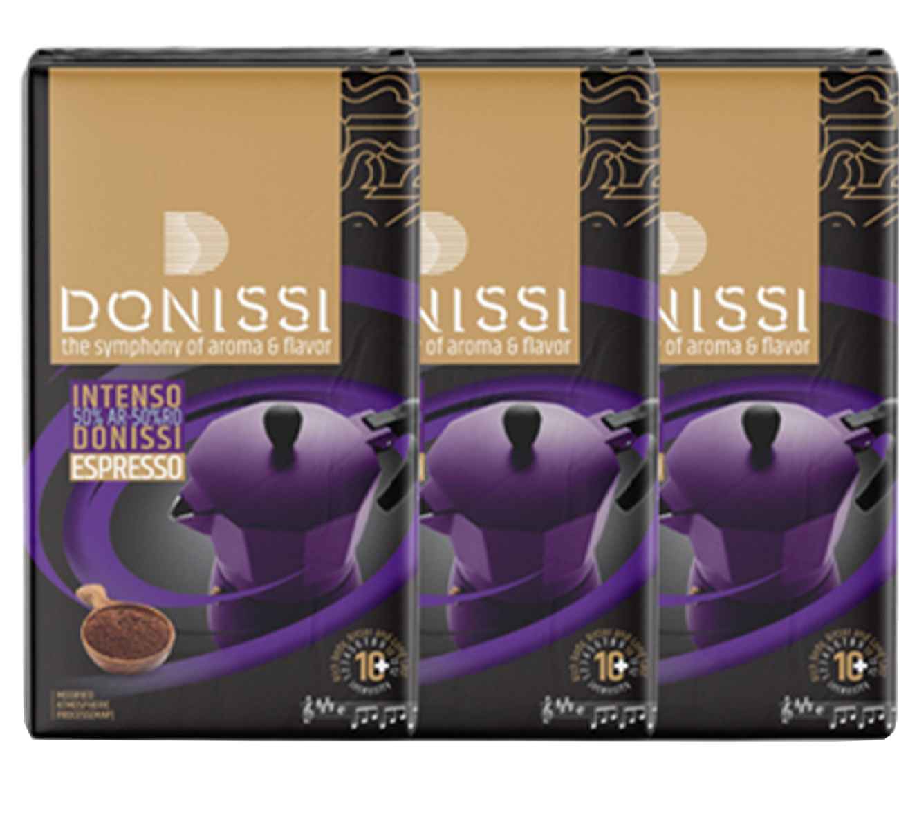Poudre de café Espresso Donissi – Parfait pour les amateurs de café 50/50 | 3 Pack de 250 gr