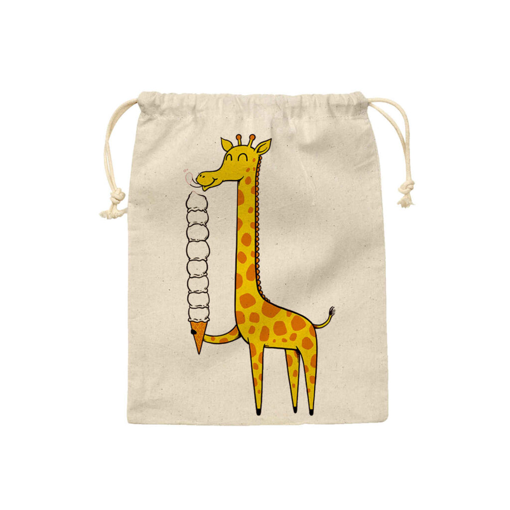 Sac de rangement en coton à cordon, Écologique et réutilisable avec Motif Girafe