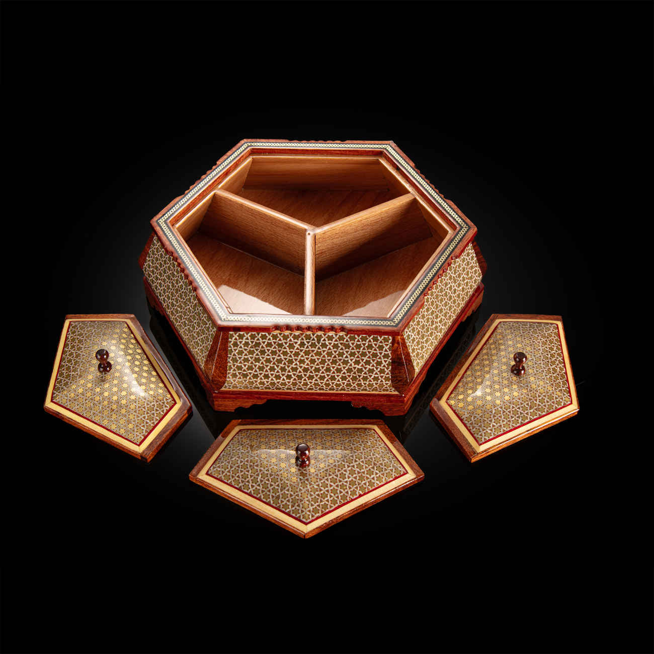 Élégante Coupelle à Bonbons Khatam Kari en Bois – Parfaite pour Friandises, Cadeaux et Déco